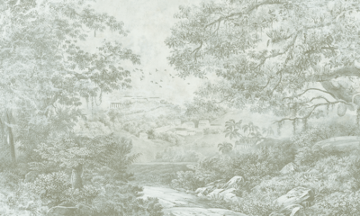 Forest_etching_painting_green_wallpaper_mural