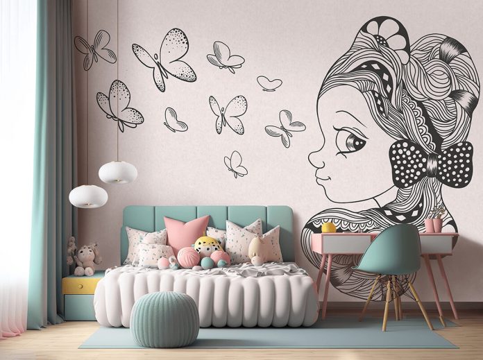 Doodle_girl_kids_wallpaper_mural